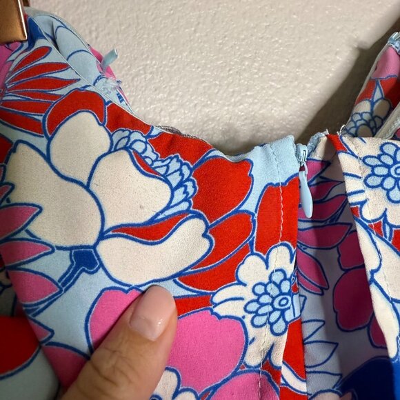 Sugarlips Berry Mix Floral Strapless Romper Size Large Retro Pink Blue White - Picture 6 of 10